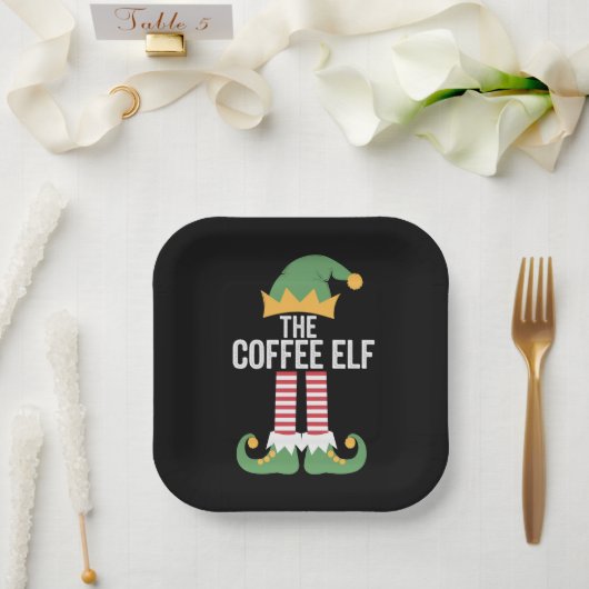Coffee Elf Family Matching Group Kerstmis Papieren Bordje (Huwelijk)