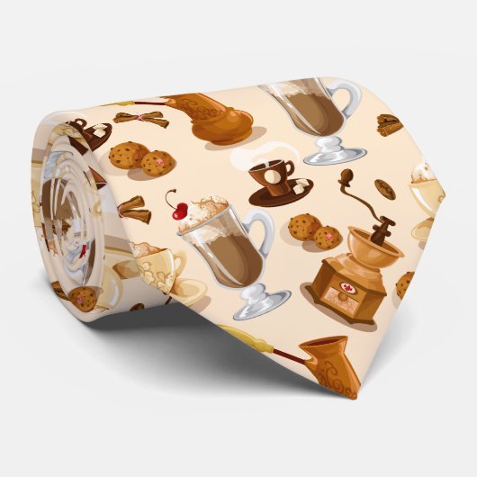 Coffee en Cookie Pattern Stropdas (Opgerold)