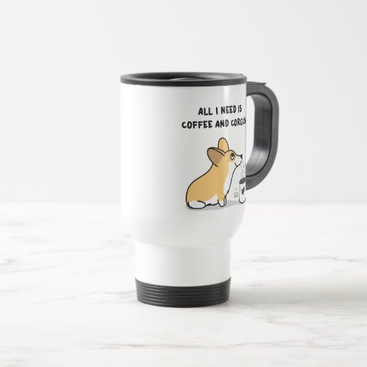 Coffee en Corgis Travel Mug - Rood & wit Reisbeker (Voorkant rechts)