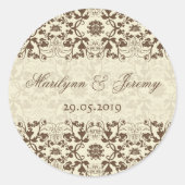 Coffee en Cream  Damask Lace Wedding Favor Ronde Sticker (Voorkant)