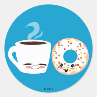 Coffee- en Doughnut-pels Ronde Sticker