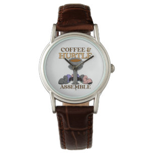 Coffee en Hustle Assemble Funny Illustration Horloge