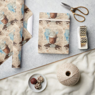 Coffee Ephemera Waterverf Collage Cadeaupapier