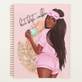Coffee Faux Glitter Girl Hair Roos Gold Pink Planner (Voorkant)