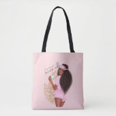 Coffee Faux Glitter Girl Hair Roos Roze Tote Bag (Voorkant)