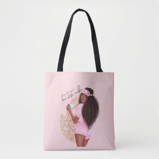 Coffee Faux Glitter Girl Hair Roos Roze Tote Bag (Voorkant)