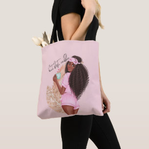 Coffee Faux Glitter Girl Hair Roze Roze Tote Bag