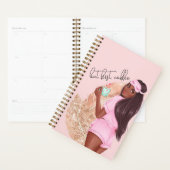 Coffee Faux Glitter Girl Red Hair Brown roze Planner (Display)
