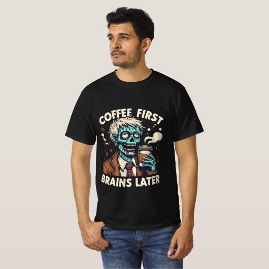Coffee First, Brain Later Typing Edition T-shirt (Voorkant volledig)
