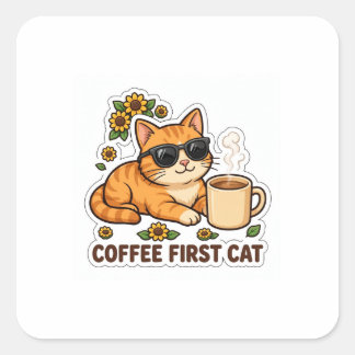 Coffee First Cat Sticker — Sinaasgele Oranje Tabby
