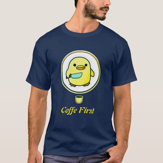 Coffee First Duck – Speelse Ochtendstemming Concep T-shirt (Voorkant)