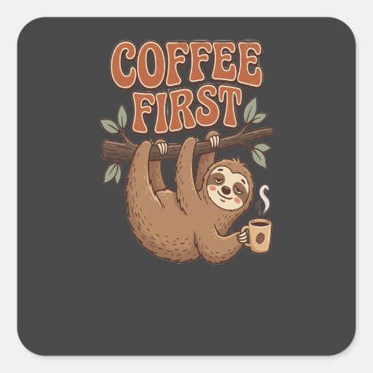 Coffee First Funny Sloth Sticker (Voorkant)