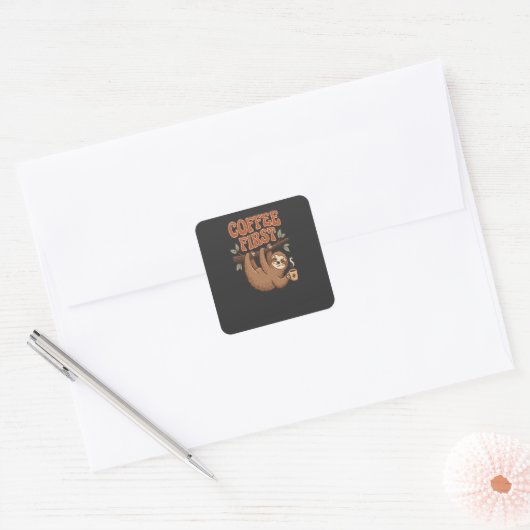 Coffee First Funny Sloth Sticker (Envelop)