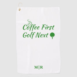 Coffee First Golf Next Humor Quote Golfhanddoek