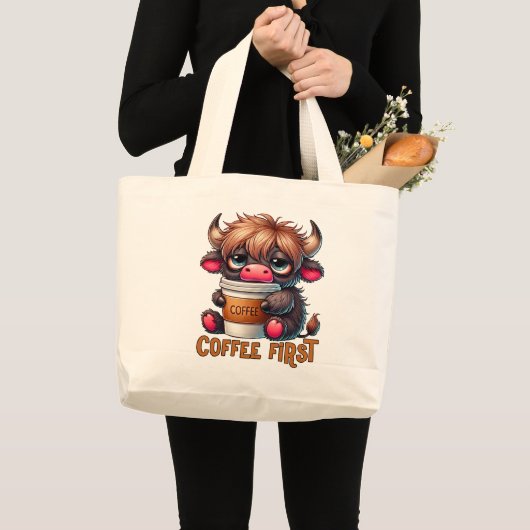 Coffee First  Grote Tote Bag (Voorkant (product))