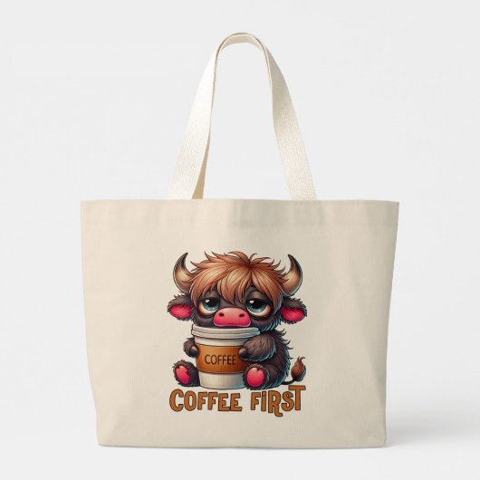 Coffee First  Grote Tote Bag (Achterkant)