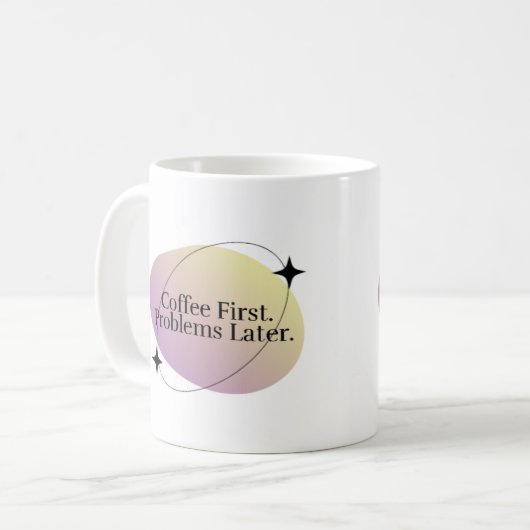 "Coffee First" minimalistische Mok - Prioritaire m (Voorkant links)