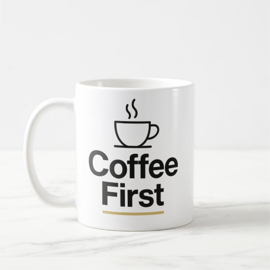 Coffee First – Minimalistische typografie Mok (Links)