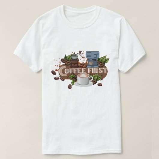 Coffee First – Morning Motivation for True Caffein T-shirt (Design voorkant)