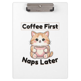 Coffee First Naps Later Cute Cat | Kawaii Coffee  Klembord