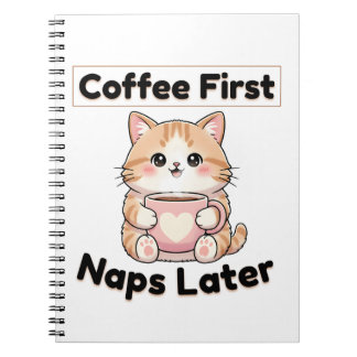 Coffee First Naps Later Cute Cat | Kawaii Coffee  Notitieboek