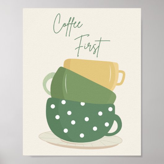 Coffee First Retro Boho Mokken Muur Kunstprint Poster (Voorkant)