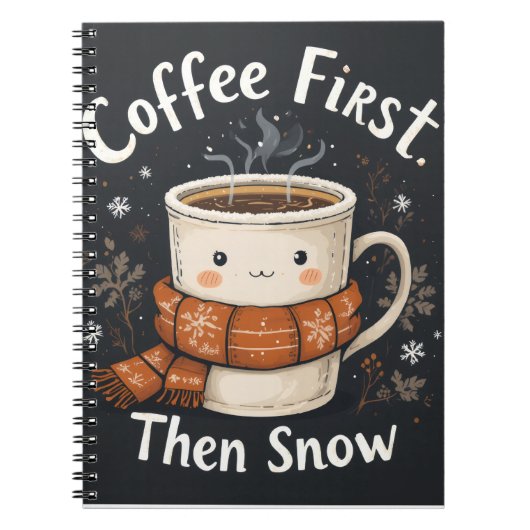 Coffee First, Then Snow – Winter Notebook Design Notitieboek (Voorkant)