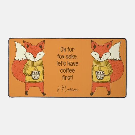 Coffee Fox aangepaste naam & tekst Bureaumat (Voorkant)
