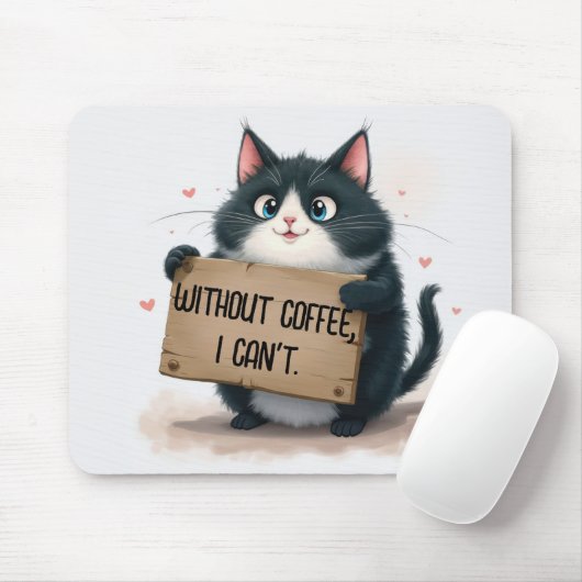 Coffee Fun Quote With Cartoon Cat Muismat (Met muis)
