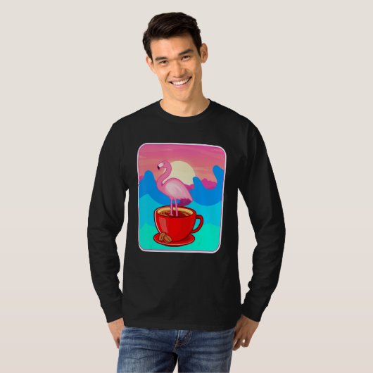 Coffee Funny Flamingo Lovers Sunset T-shirt (Voorkant volledig)