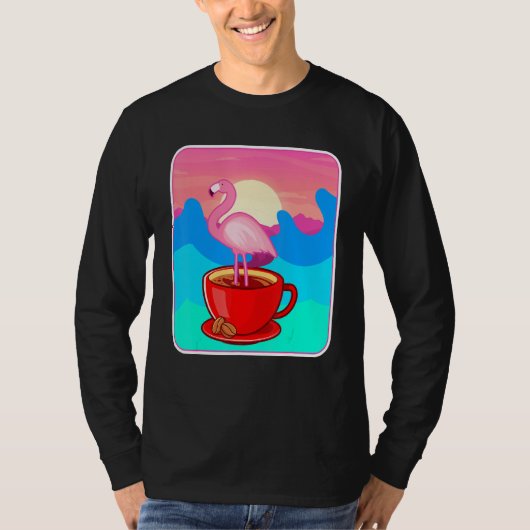 Coffee Funny Flamingo Lovers Sunset T-shirt (Voorkant)