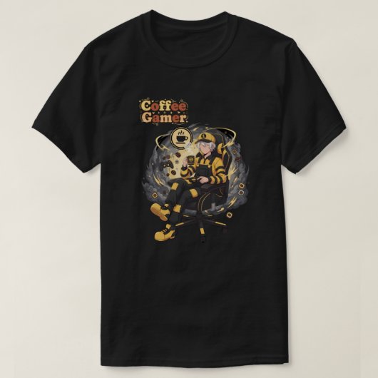 Coffee Gamer Anime Boy Yellow Aesthetic Art T-shirt (Design voorkant)