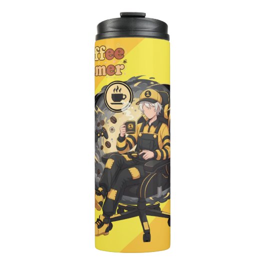 Coffee Gamer Anime Boy Yellow Aesthetic Art Thermosbeker (Voorkant)