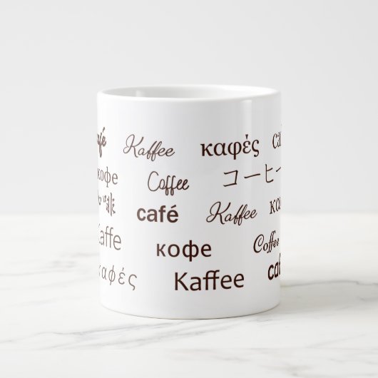 "Coffee" Geschreven in 13 talen Bone China Mok (Voorkant)