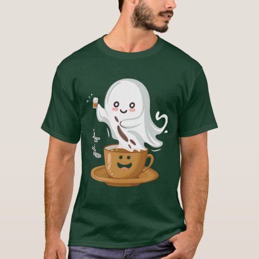 Coffee Ghost T-Shirt – Cute Kawaii Café Spirit (Voorkant)