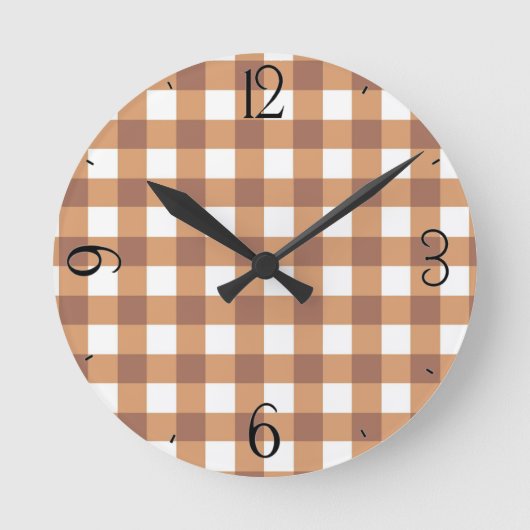 Coffee Gingham Clock Ronde Klok (Voorkant)