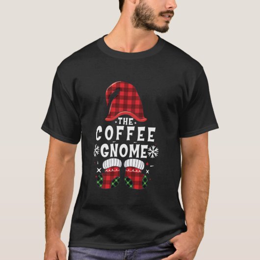 Coffee Gnome Buffalo Plaid Matching Family Christm T-shirt (Voorkant)