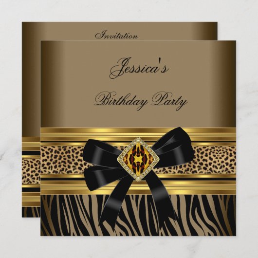 Coffee Gold Black Leopard Zebra Birthday Party Kaart (Voorkant / Achterkant)