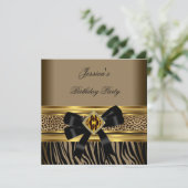 Coffee Gold Black Leopard Zebra Birthday Party Kaart (Staand voorkant)