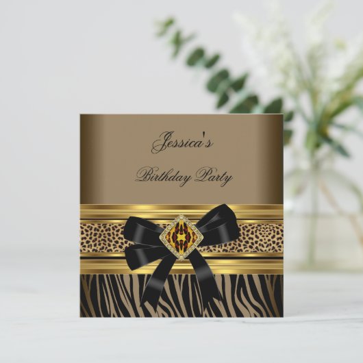 Coffee Gold Black Leopard Zebra Birthday Party Kaart (Staand voorkant)
