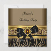 Coffee Gold Black Leopard Zebra Birthday Party Kaart (Voorkant)
