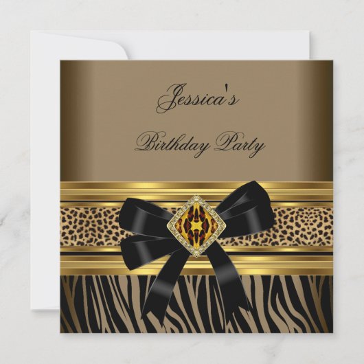 Coffee Gold Black Leopard Zebra Birthday Party Kaart (Voorkant)