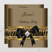Coffee Gold Black Leopard Zebra Birthday Party Kaart (Voorkant / Achterkant)