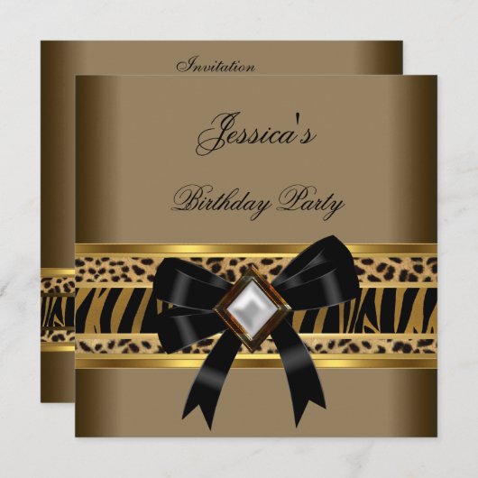 Coffee Gold Black Leopard Zebra Birthday Party Kaart (Voorkant / Achterkant)
