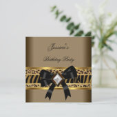 Coffee Gold Black Leopard Zebra Birthday Party Kaart (Staand voorkant)