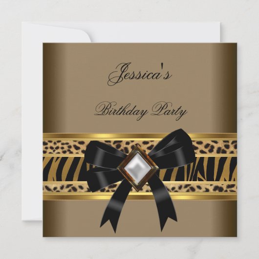 Coffee Gold Black Leopard Zebra Birthday Party Kaart (Voorkant)