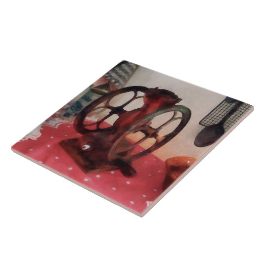 Coffee Grinder op rode tablet Tegeltje (Zijkant)