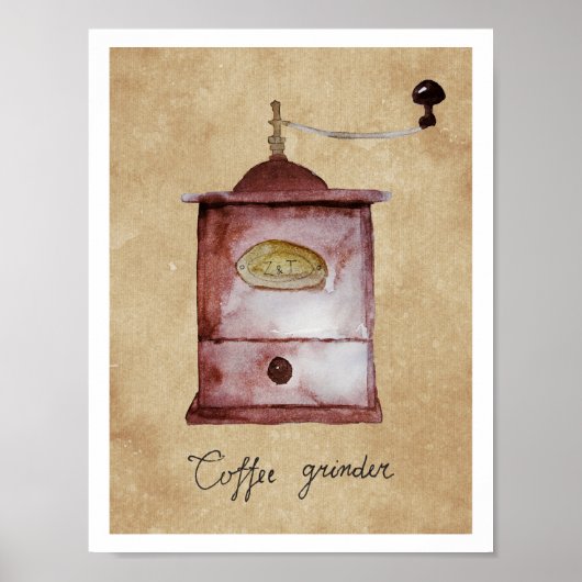 Coffee Grinder Waterverf Kunstwerk Poster (Voorkant)