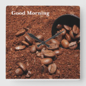 Coffee Grounds Roasted Beans Business Card Vierkante Klok (Voorkant)