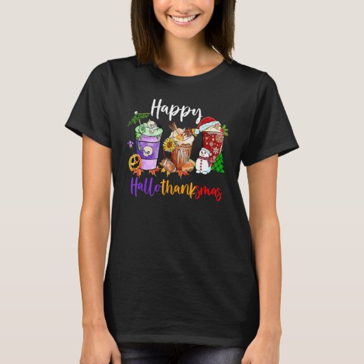 Coffee Halloween Thanksgiving Christmas Happy Hall T-shirt (Voorkant)